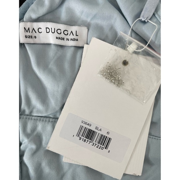 Mac Duggal 93649 Blue Beaded Cap Sleeve Empire Waist Midi Dress Size 6 $498 - Picture 8 of 8